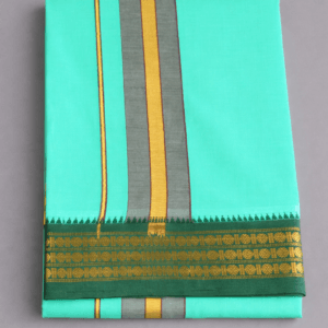 Rexona green pure cotton pancha with gold and grey border folded neatly
