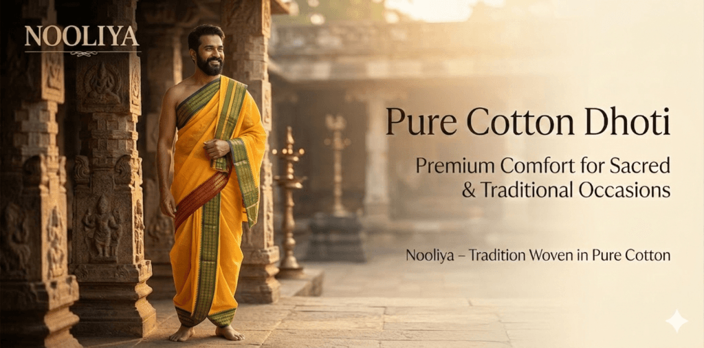 Premium pure cotton dhoti by Nooliya for traditional and divine occasions